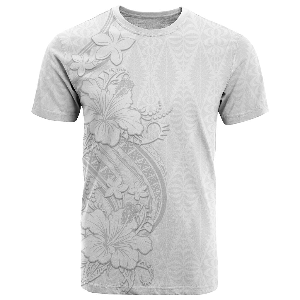 Tokelau White Sunday T Shirt Elegant Hibiscus Polynesian Tribal Pattern LT05 White - Polynesian Pride