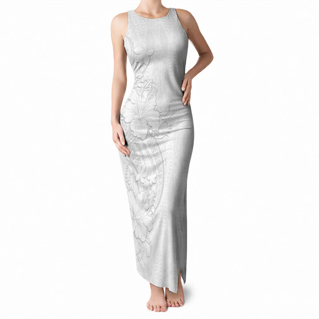 Tokelau White Sunday Tank Maxi Dress Elegant Hibiscus Polynesian Tribal Pattern LT05 Women White - Polynesian Pride