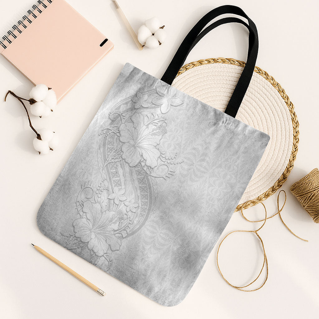 Tokelau White Sunday Tote Bag Elegant Hibiscus Polynesian Tribal Pattern LT05 Black Strap One Size White - Polynesian Pride