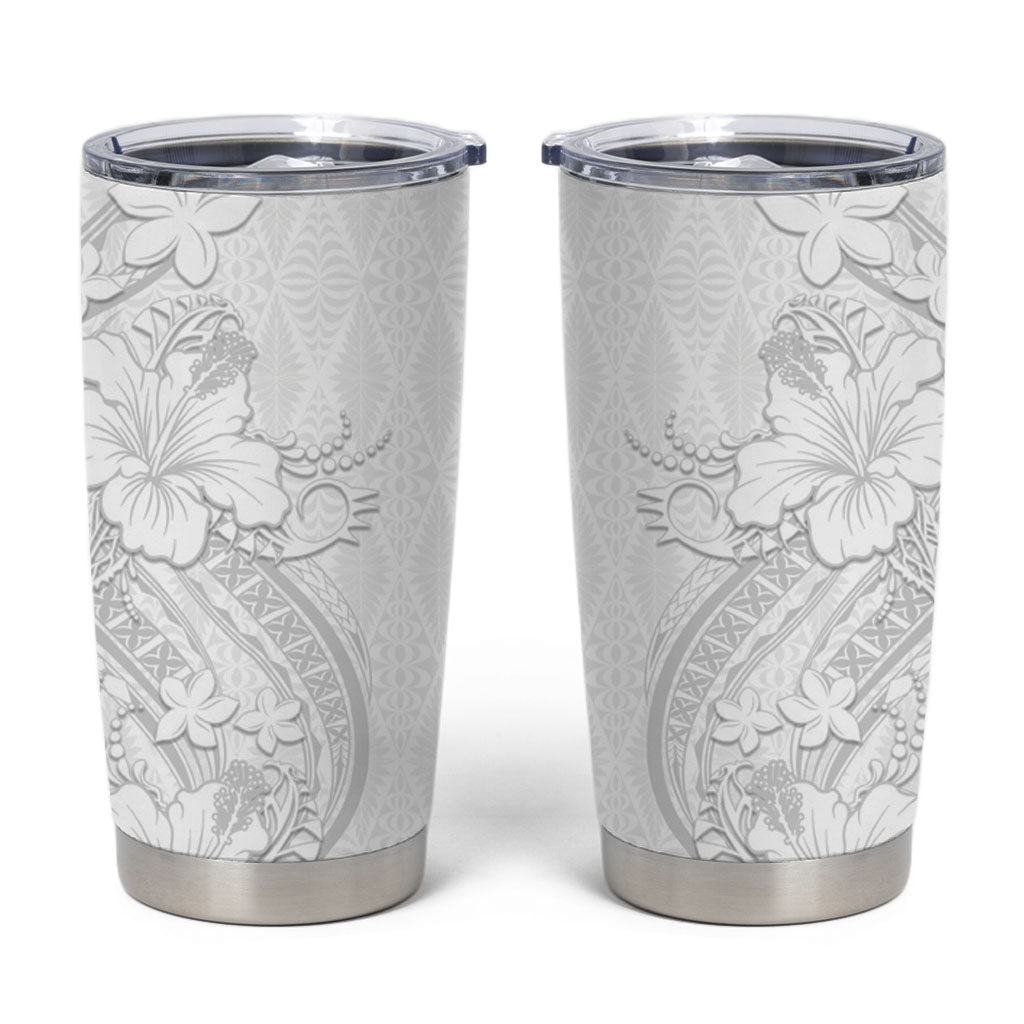 Tokelau White Sunday Tumbler Cup Elegant Hibiscus Polynesian Tribal Pattern LT05 White - Polynesian Pride
