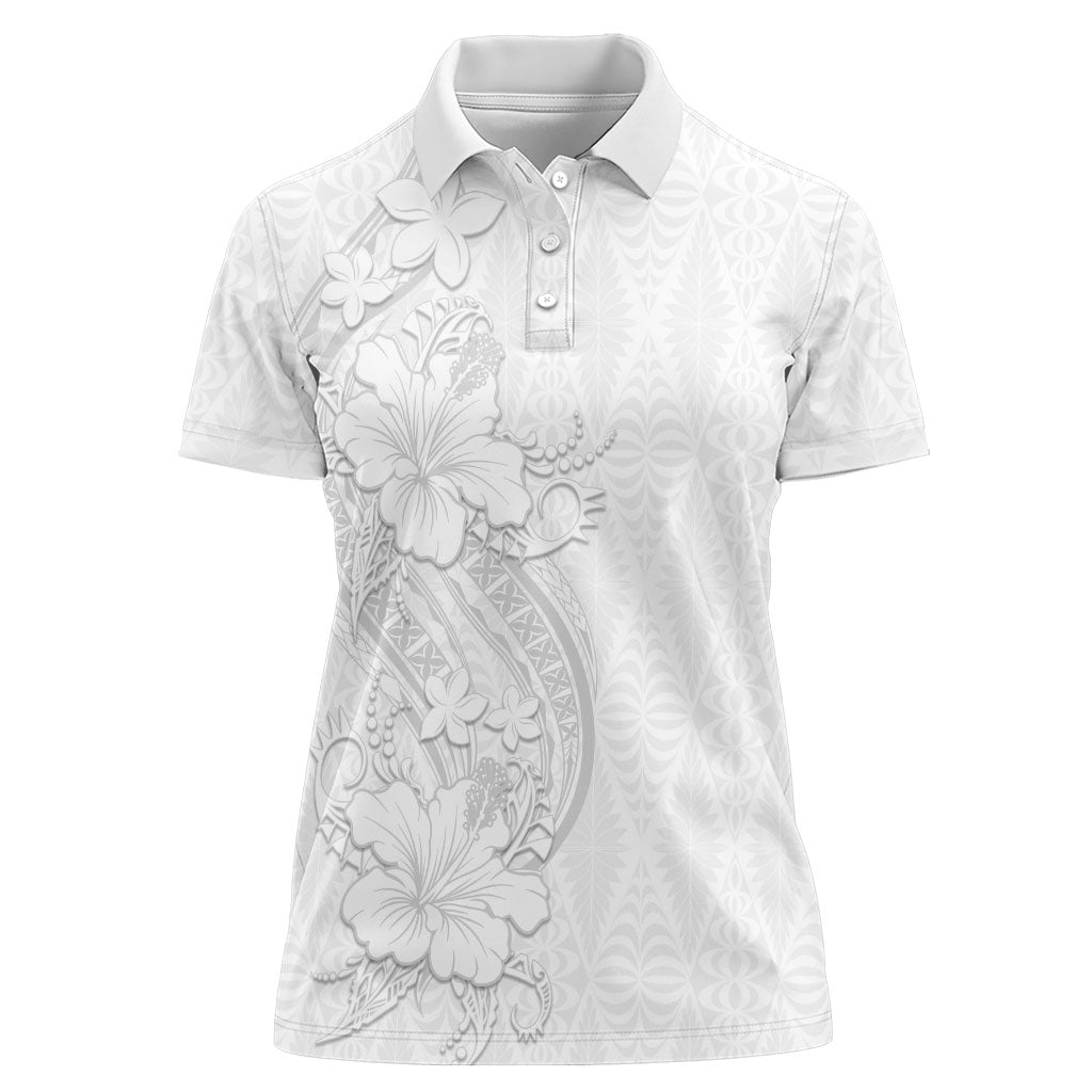 Tokelau White Sunday Women Polo Shirt Elegant Hibiscus Polynesian Tribal Pattern LT05 Female White - Polynesian Pride