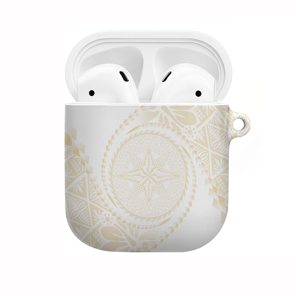 Tonga White Sunday AirPods Case Lotu Tamaiti Tongan Kupesi Pattern LT05 Beige - Polynesian Pride