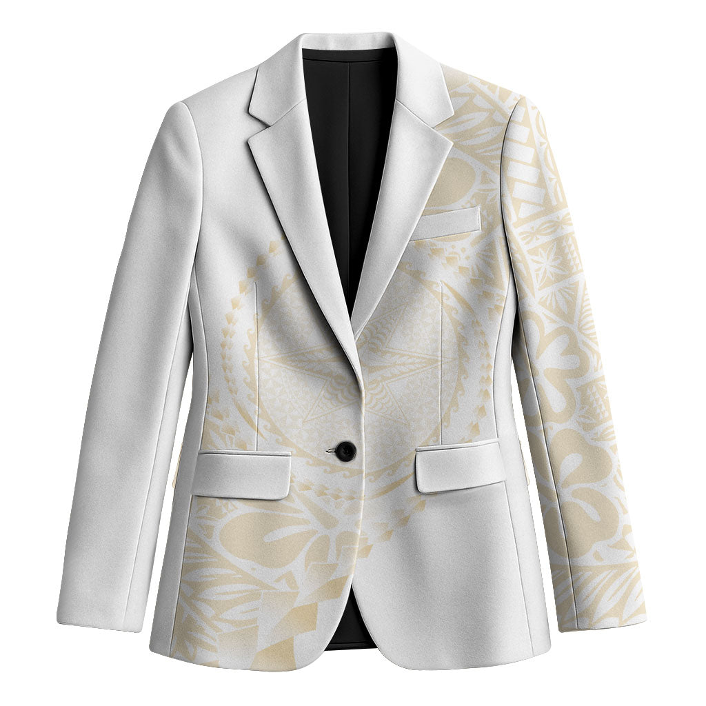 Tonga White Sunday Blazer Lotu Tamaiti Tongan Kupesi Pattern LT05 Unisex Beige - Polynesian Pride