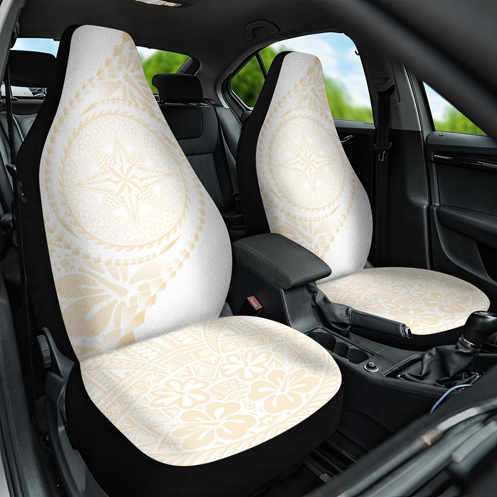 Tonga White Sunday Car Seat Cover Lotu Tamaiti Tongan Kupesi Pattern LT05 One Size Beige - Polynesian Pride