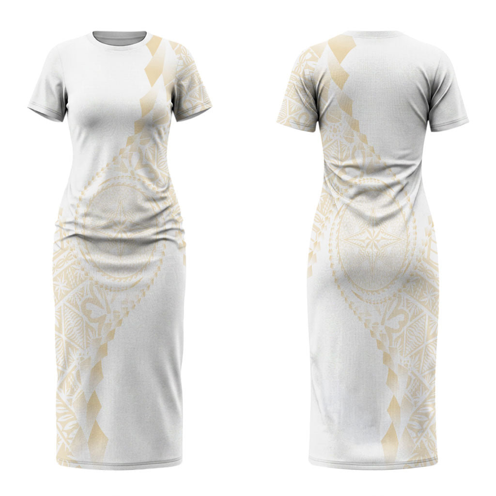 Tonga White Sunday Couples Matching Short Sleeve Bodycon Dress and Long Sleeve Button Shirt Lotu Tamaiti Tongan Kupesi Pattern