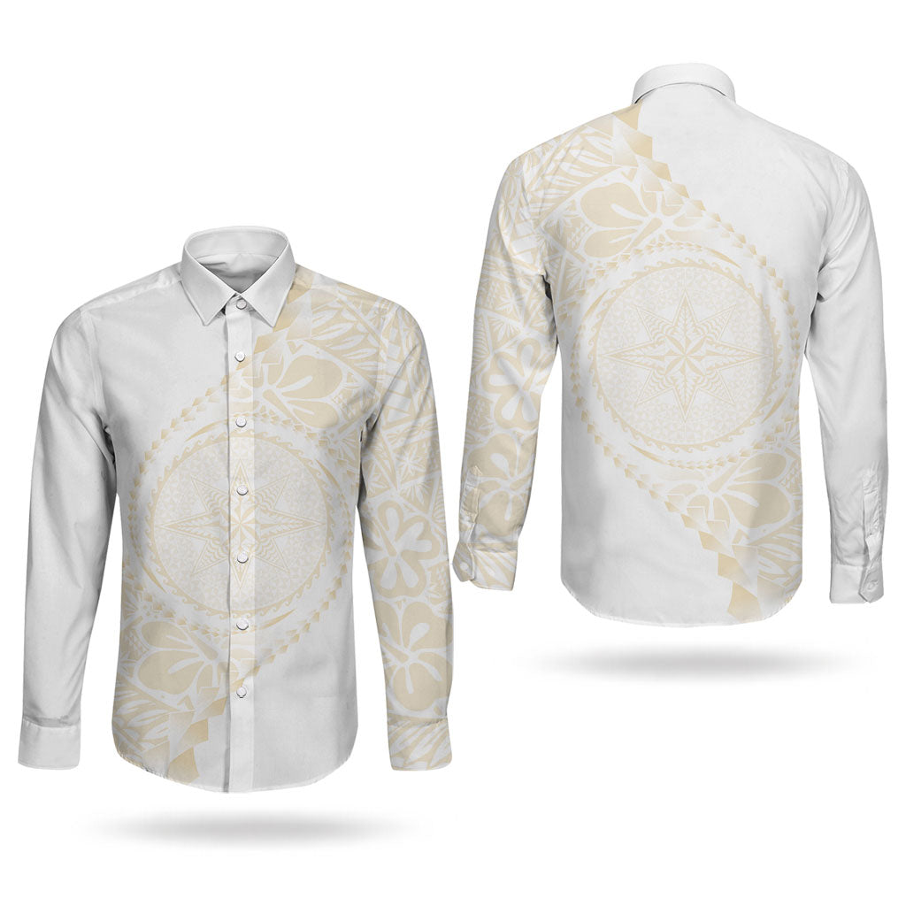 Tonga White Sunday Couples Matching Tank Maxi Dress and Long Sleeve Button Shirt Lotu Tamaiti Tongan Kupesi Pattern