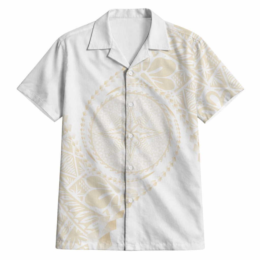 Tonga White Sunday Hawaiian Shirt Lotu Tamaiti Tongan Kupesi Pattern LT05 Beige - Polynesian Pride