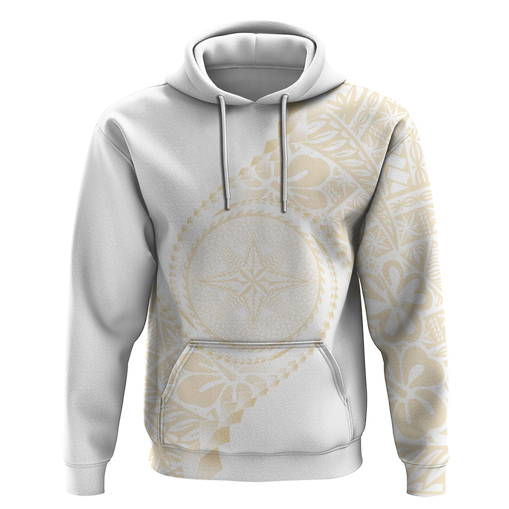 Tonga White Sunday Hoodie Lotu Tamaiti Tongan Kupesi Pattern LT05 Pullover Hoodie Beige - Polynesian Pride