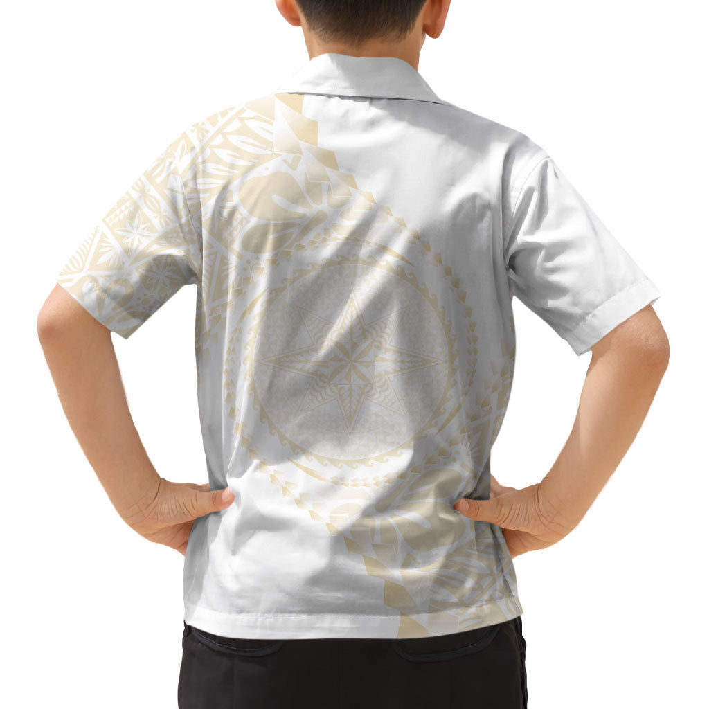 Tonga White Sunday Kid Hawaiian Shirt Lotu Tamaiti Tongan Kupesi Pattern