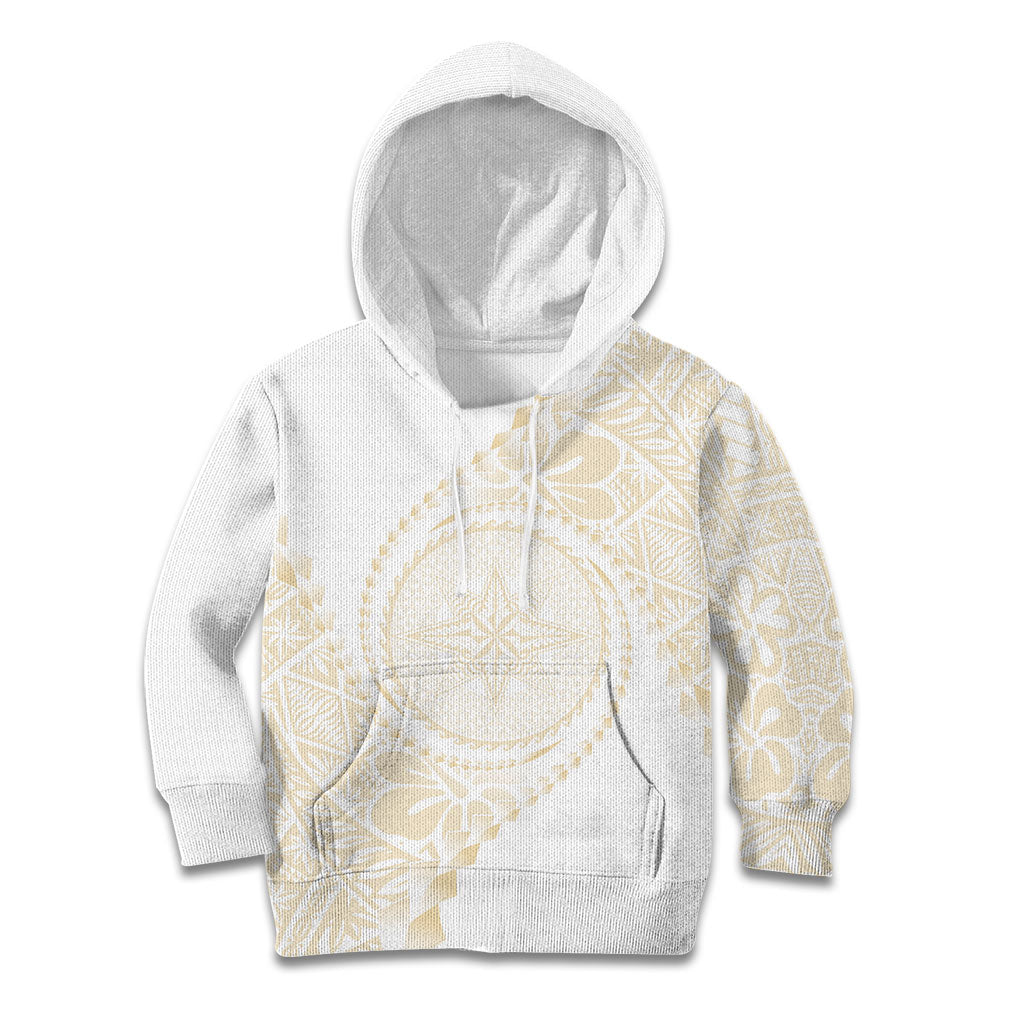 Tonga White Sunday Kid Hoodie Lotu Tamaiti Tongan Kupesi Pattern LT05 Hoodie Beige - Polynesian Pride