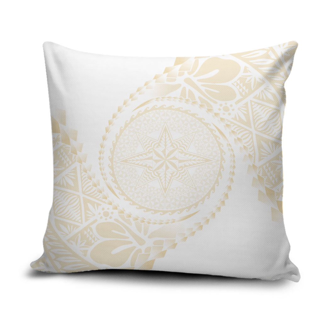 Tonga White Sunday Pillow Cover Lotu Tamaiti Tongan Kupesi Pattern LT05 Beige - Polynesian Pride