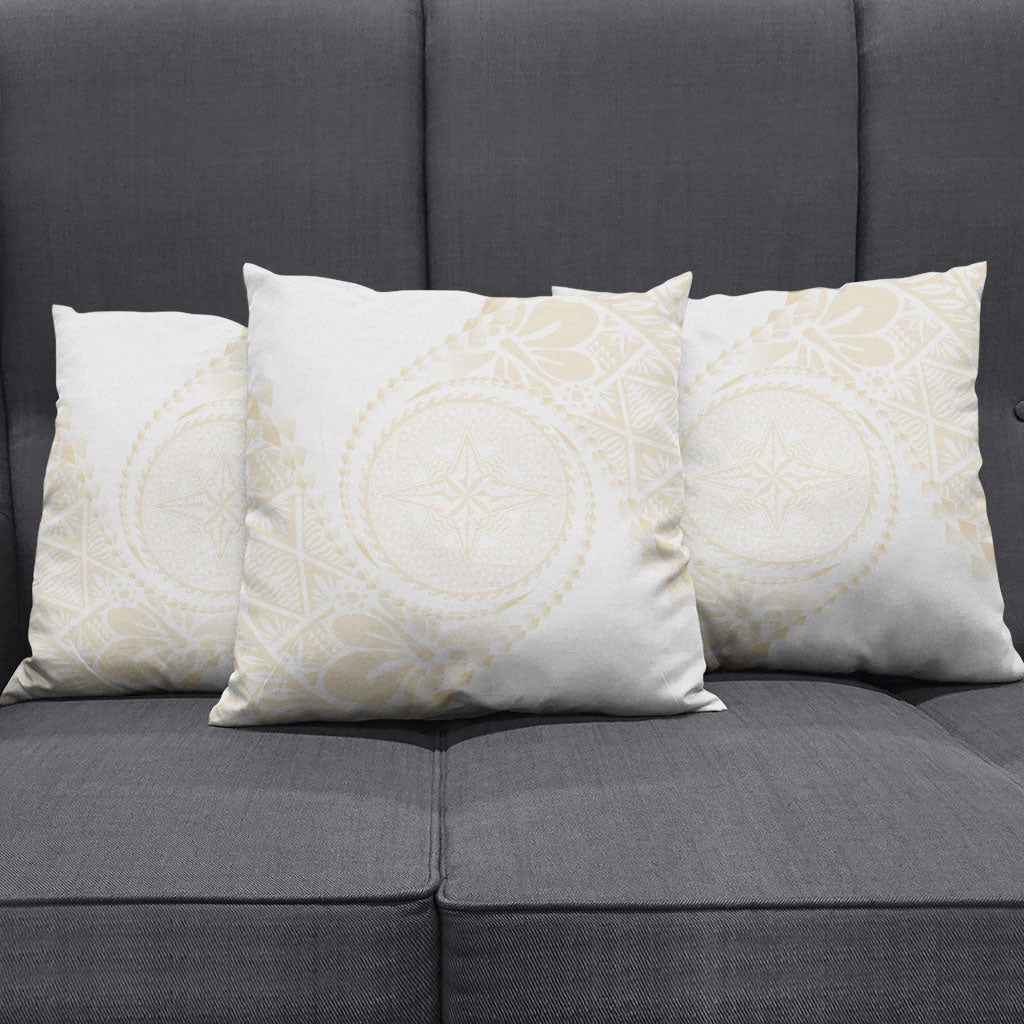 Tonga White Sunday Pillow Cover Lotu Tamaiti Tongan Kupesi Pattern LT05 - Polynesian Pride
