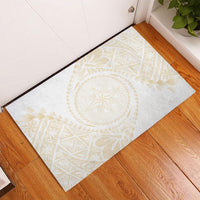 Tonga White Sunday Rubber Doormat Lotu Tamaiti Tongan Kupesi Pattern LT05 - Polynesian Pride