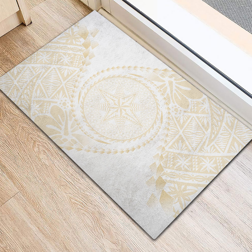 Tonga White Sunday Rubber Doormat Lotu Tamaiti Tongan Kupesi Pattern LT05 - Polynesian Pride