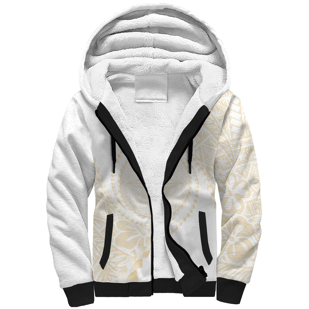 Tonga White Sunday Sherpa Hoodie Lotu Tamaiti Tongan Kupesi Pattern LT05 Unisex Beige - Polynesian Pride