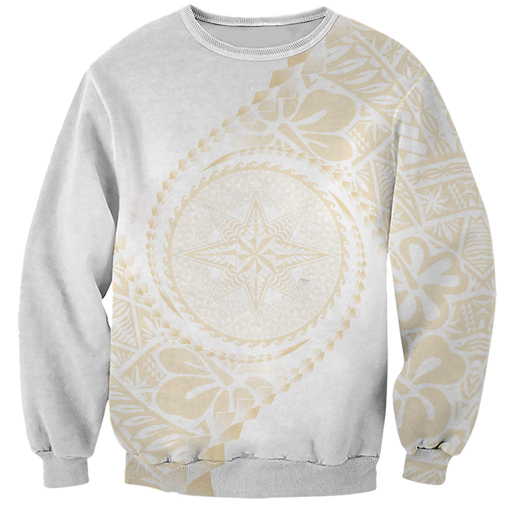 Tonga White Sunday Sweatshirt Lotu Tamaiti Tongan Kupesi Pattern LT05 Unisex Beige - Polynesian Pride