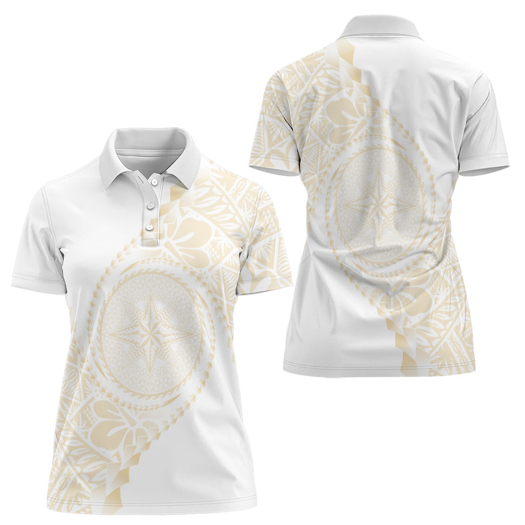 Tonga White Sunday Women Polo Shirt Lotu Tamaiti Tongan Kupesi Pattern