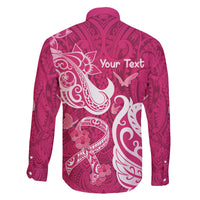 Personalized Breast Cancer Awareness Family Matching Long Sleeve Bodycon Dress and Hawaiian Shirt Ribbon Polynesian Pattern Pink Version LT05 - Polynesian Pride