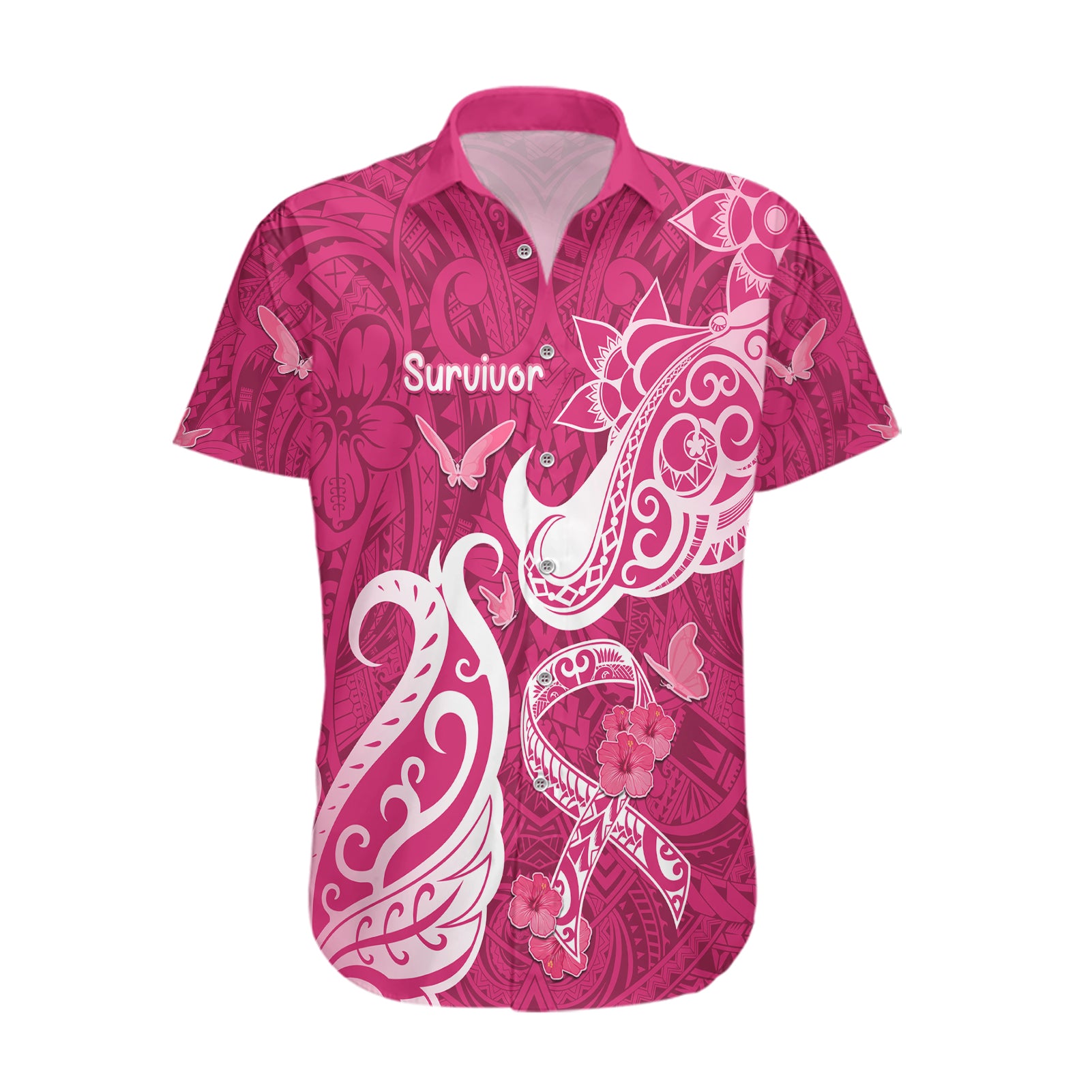 Personalized Breast Cancer Awareness Hawaiian Shirt Ribbon Polynesian Pattern Pink Version LT05 Pink - Polynesian Pride