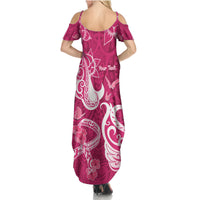 Personalized Breast Cancer Awareness Summer Maxi Dress Ribbon Polynesian Pattern Pink Version LT05 - Polynesian Pride