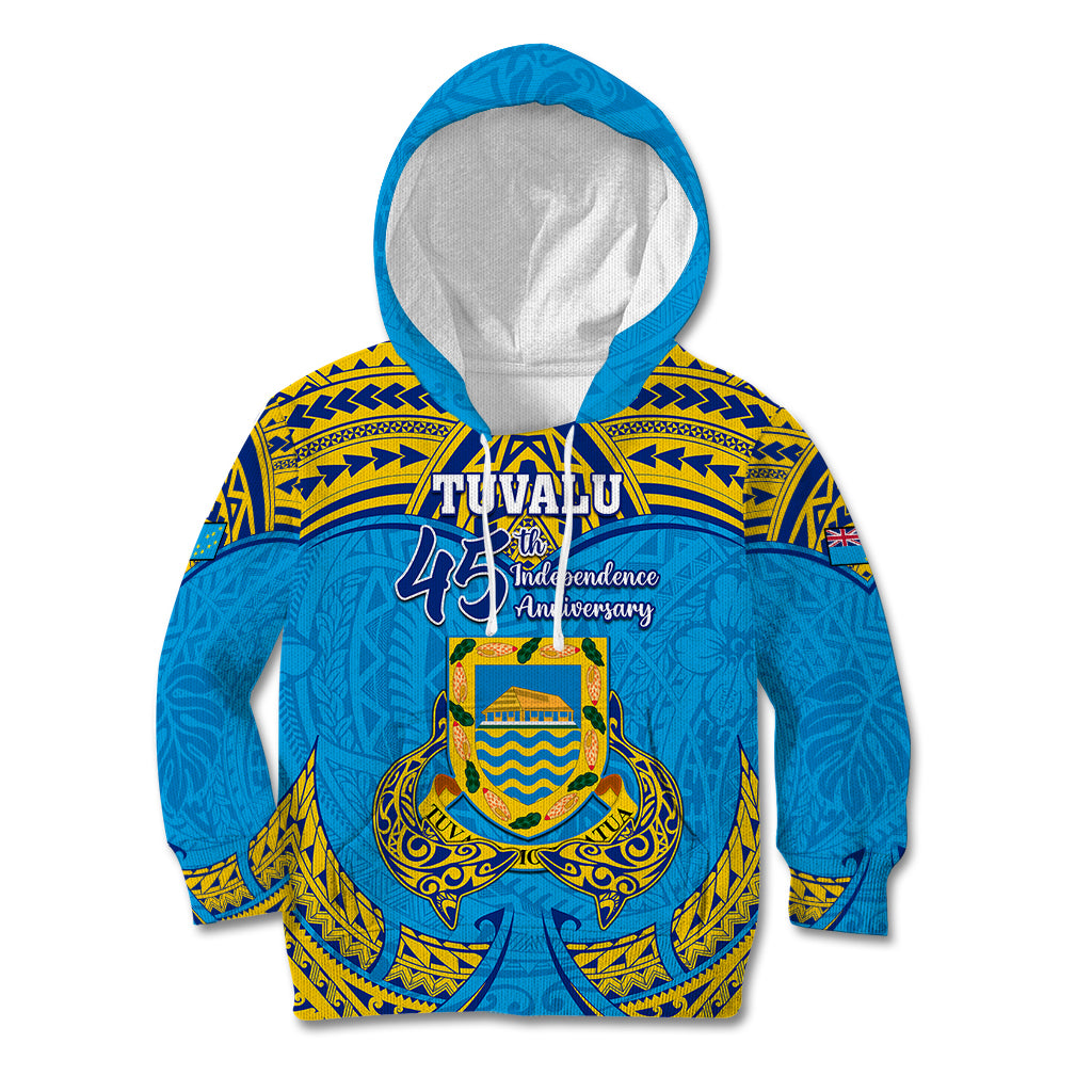 Tuvalu Independence Day Kid Hoodie Coat Of Arms With Polynesian Dolphin Tattoo LT05 Hoodie Blue - Polynesian Pride