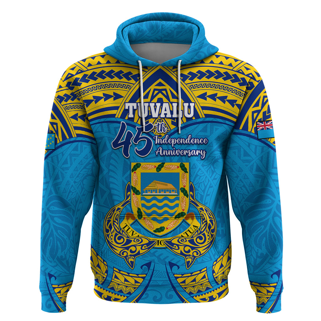 Personalized Tuvalu Independence Day Hoodie Coat Of Arms With Polynesian Dolphin Tattoo LT05 Blue - Polynesian Pride