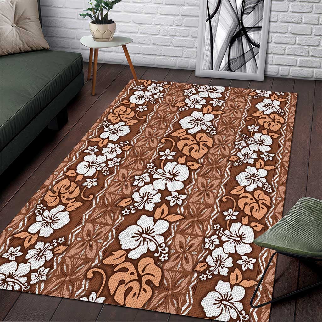 Hawaii Vintage Brown Hibiscus Tapa Pattern Area Rug