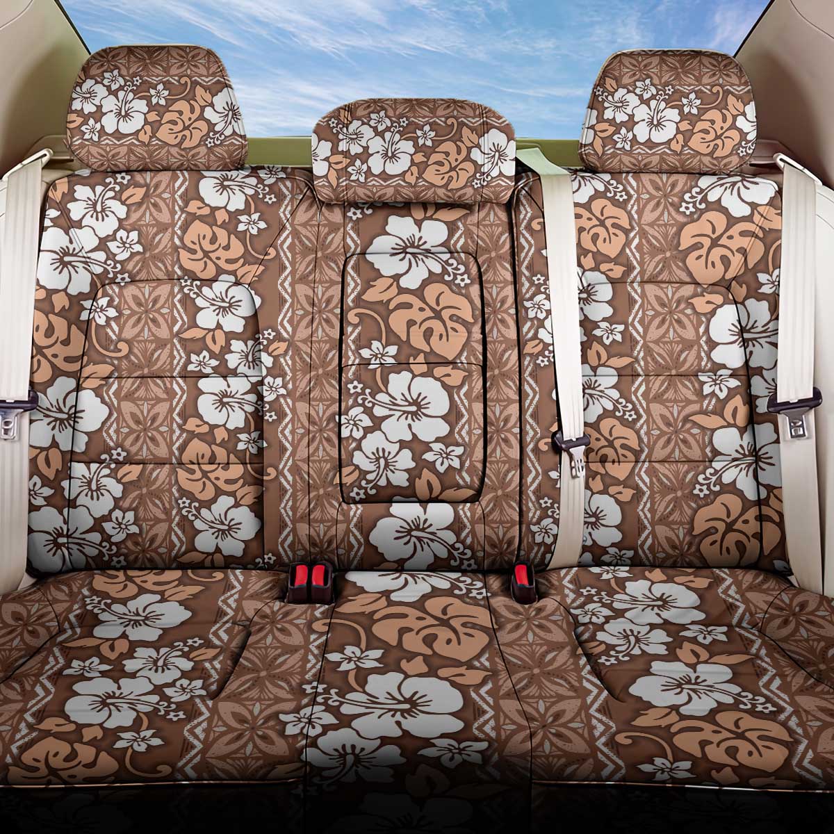 Hawaii Vintage Brown Hibiscus Tapa Pattern Back Car Seat Cover