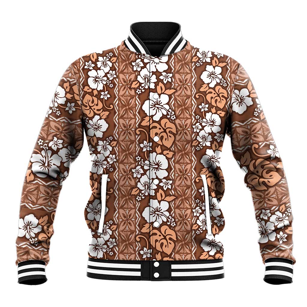 Hawaii Vintage Brown Hibiscus Tapa Pattern Baseball Jacket LT05 Unisex Brown - Polynesian Pride