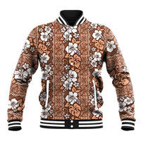 Hawaii Vintage Brown Hibiscus Tapa Pattern Baseball Jacket LT05 Unisex Brown - Polynesian Pride
