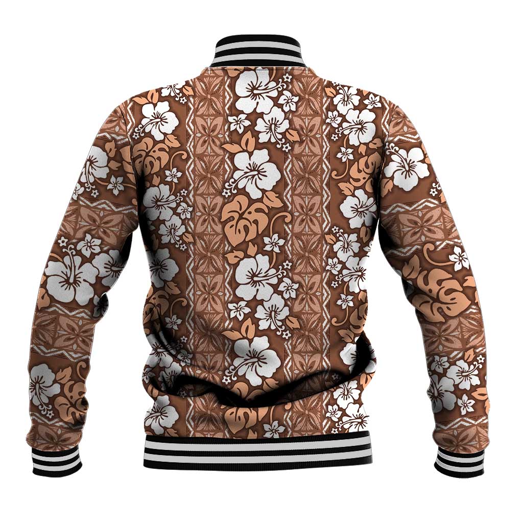 Hawaii Vintage Brown Hibiscus Tapa Pattern Baseball Jacket LT05 - Polynesian Pride