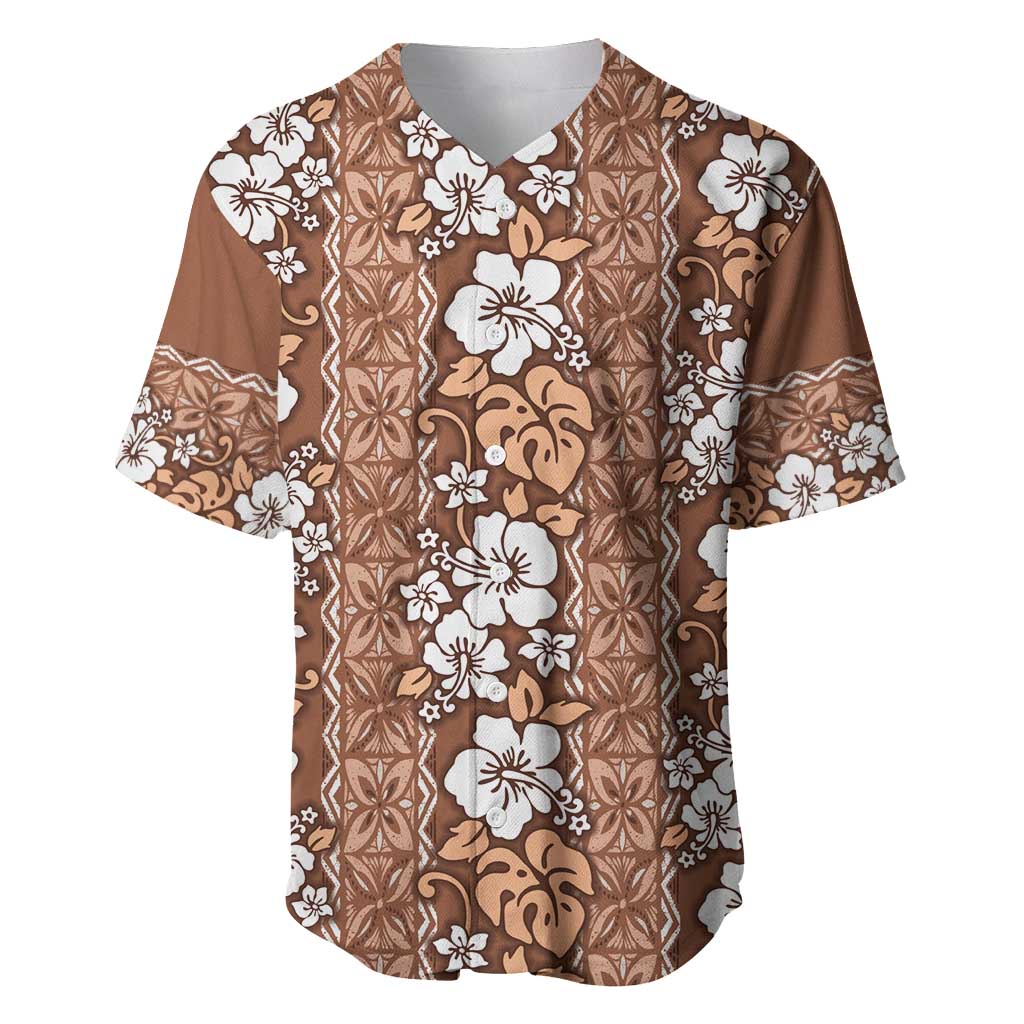 Hawaii Vintage Brown Hibiscus Tapa Pattern Baseball Jersey