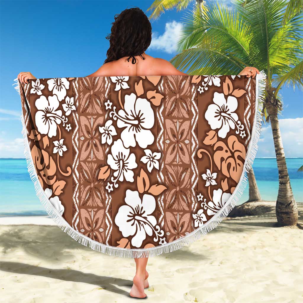 Hawaii Vintage Brown Hibiscus Tapa Pattern Beach Blanket LT05 - Polynesian Pride