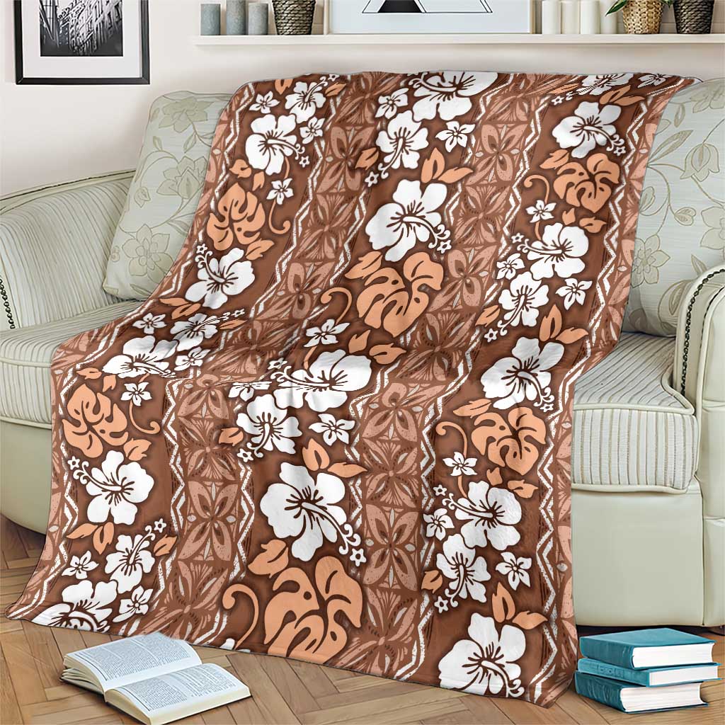 Hawaii Vintage Brown Hibiscus Tapa Pattern Blanket LT05 - Polynesian Pride
