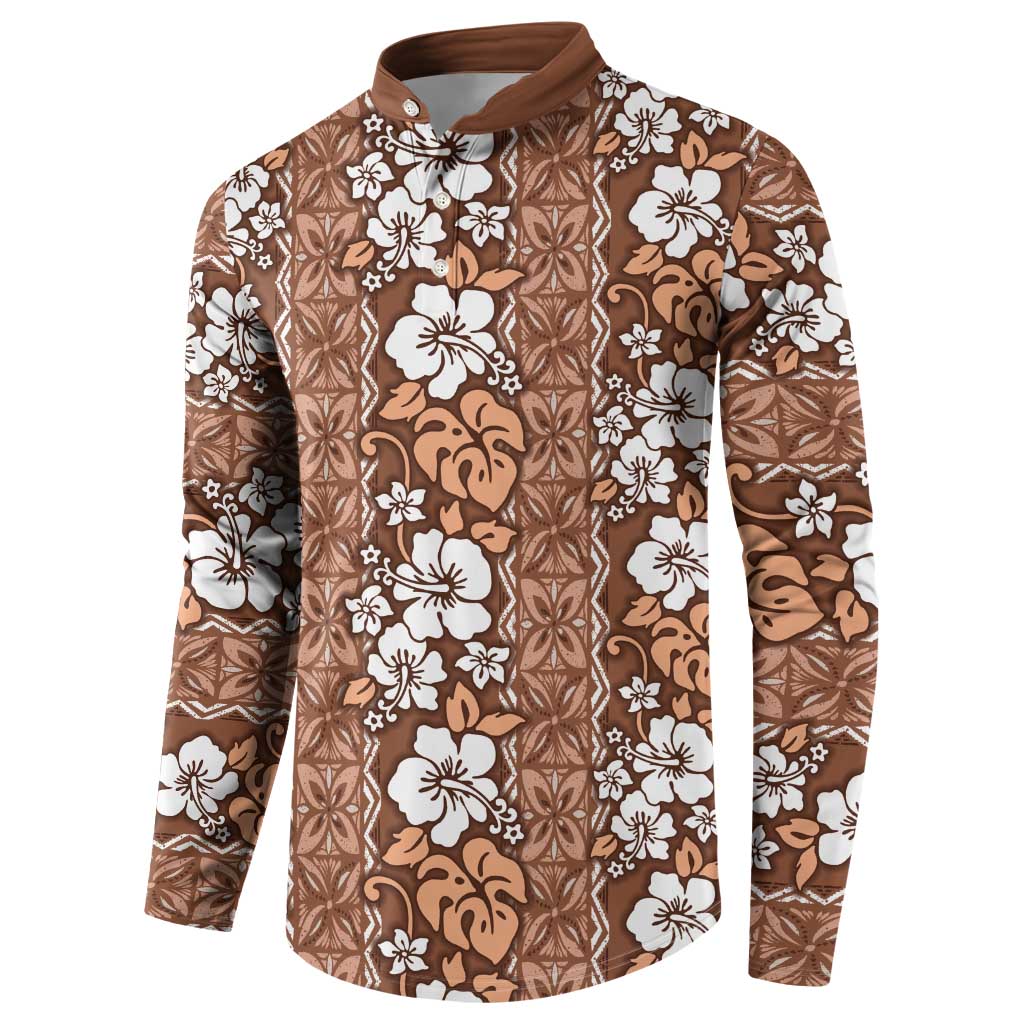 Hawaii Vintage Brown Hibiscus Tapa Pattern Button Sweatshirt LT05 - Polynesian Pride