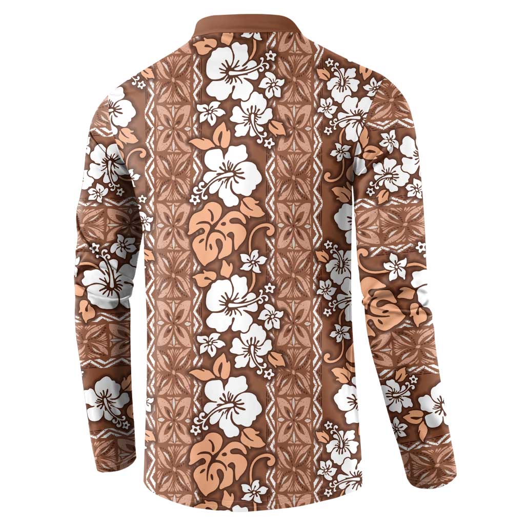 Hawaii Vintage Brown Hibiscus Tapa Pattern Button Sweatshirt LT05 - Polynesian Pride