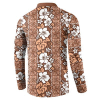 Hawaii Vintage Brown Hibiscus Tapa Pattern Button Sweatshirt LT05 - Polynesian Pride