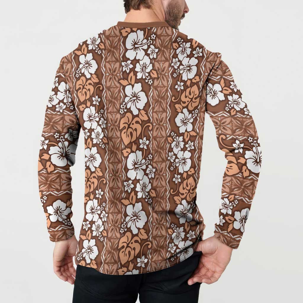 Hawaii Vintage Brown Hibiscus Tapa Pattern Button Sweatshirt LT05 - Polynesian Pride