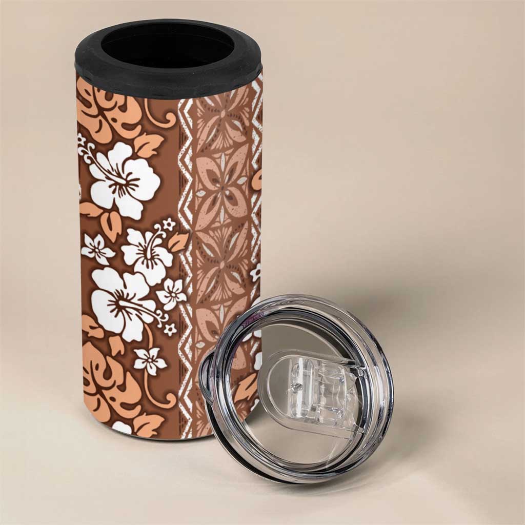 Hawaii Vintage Brown Hibiscus Tapa Pattern 4 in 1 Can Cooler Tumbler