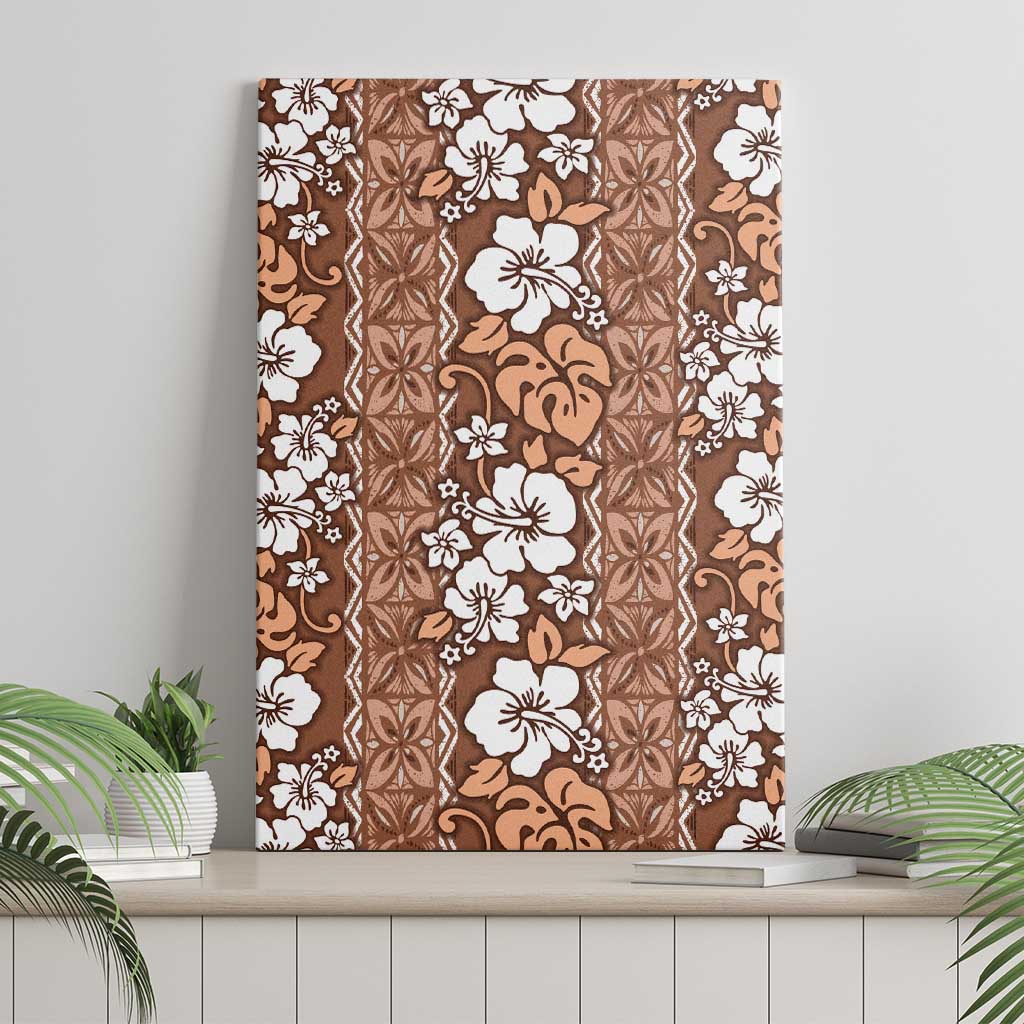 Hawaii Vintage Brown Hibiscus Tapa Pattern Canvas Wall Art LT05 - Polynesian Pride