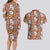 Hawaii Vintage Brown Hibiscus Tapa Pattern Couples Matching Long Sleeve Bodycon Dress and Hawaiian Shirt