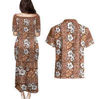 Hawaii Vintage Brown Hibiscus Tapa Pattern Couples Matching Puletasi and Hawaiian Shirt LT05 - Polynesian Pride