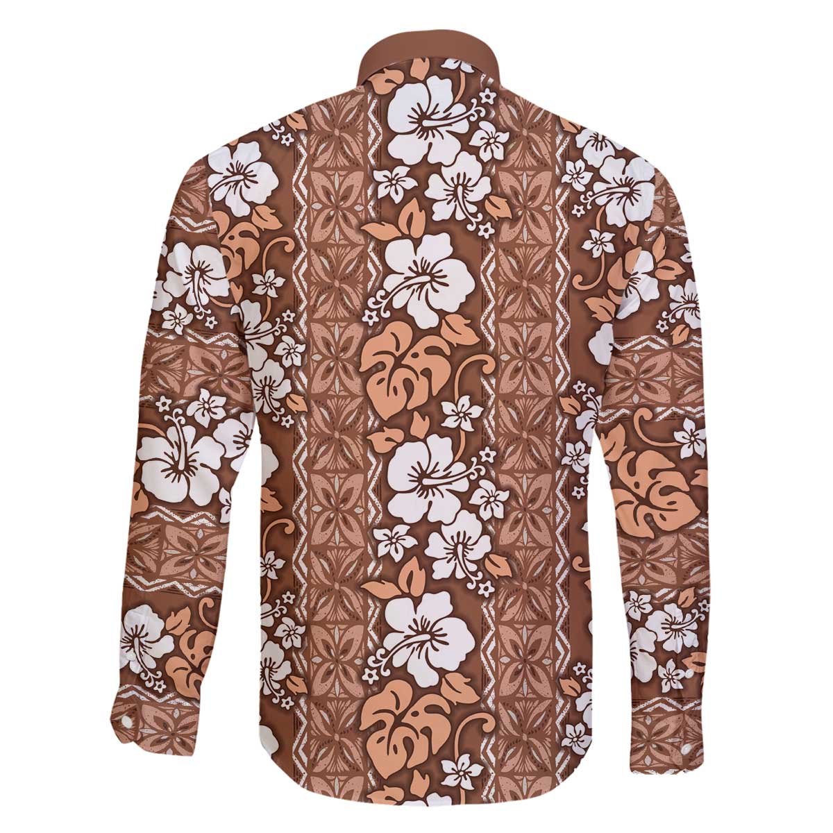 Hawaii Vintage Brown Hibiscus Tapa Pattern Family Matching Off The Shoulder Long Sleeve Dress and Hawaiian Shirt