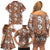 Hawaii Vintage Brown Hibiscus Tapa Pattern Family Matching Off Shoulder Short Dress and Hawaiian Shirt