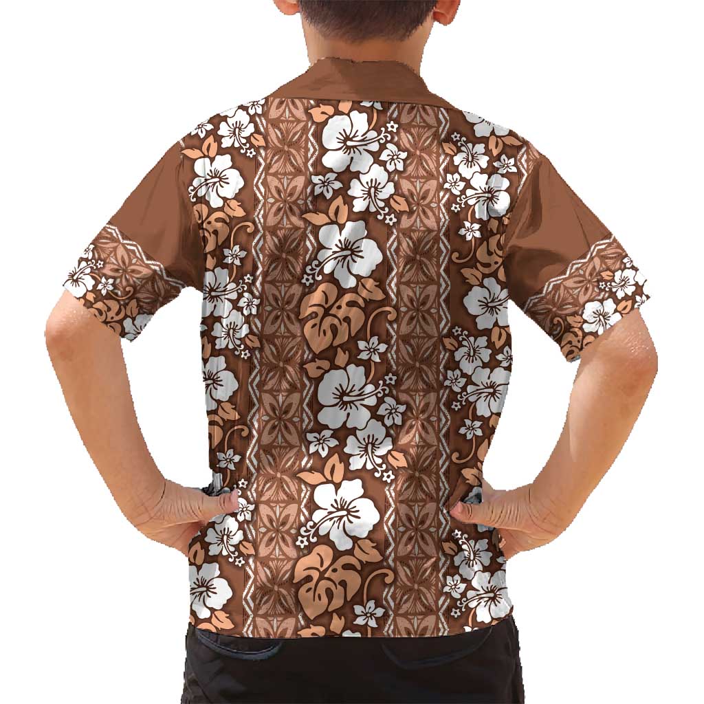 Hawaii Vintage Brown Hibiscus Tapa Pattern Family Matching Puletasi and Hawaiian Shirt LT05 - Polynesian Pride