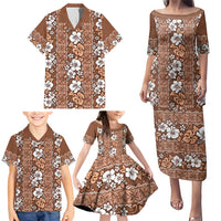 Hawaii Vintage Brown Hibiscus Tapa Pattern Family Matching Puletasi and Hawaiian Shirt LT05 - Polynesian Pride