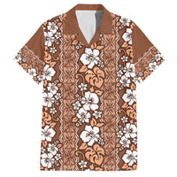 Hawaii Vintage Brown Hibiscus Tapa Pattern Family Matching Puletasi and Hawaiian Shirt LT05 Dad's Shirt - Short Sleeve Brown - Polynesian Pride
