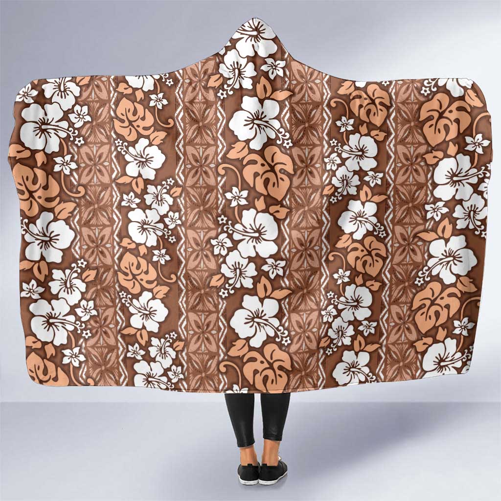 Hawaii Vintage Brown Hibiscus Tapa Pattern Hooded Blanket LT05 One Size Brown - Polynesian Pride
