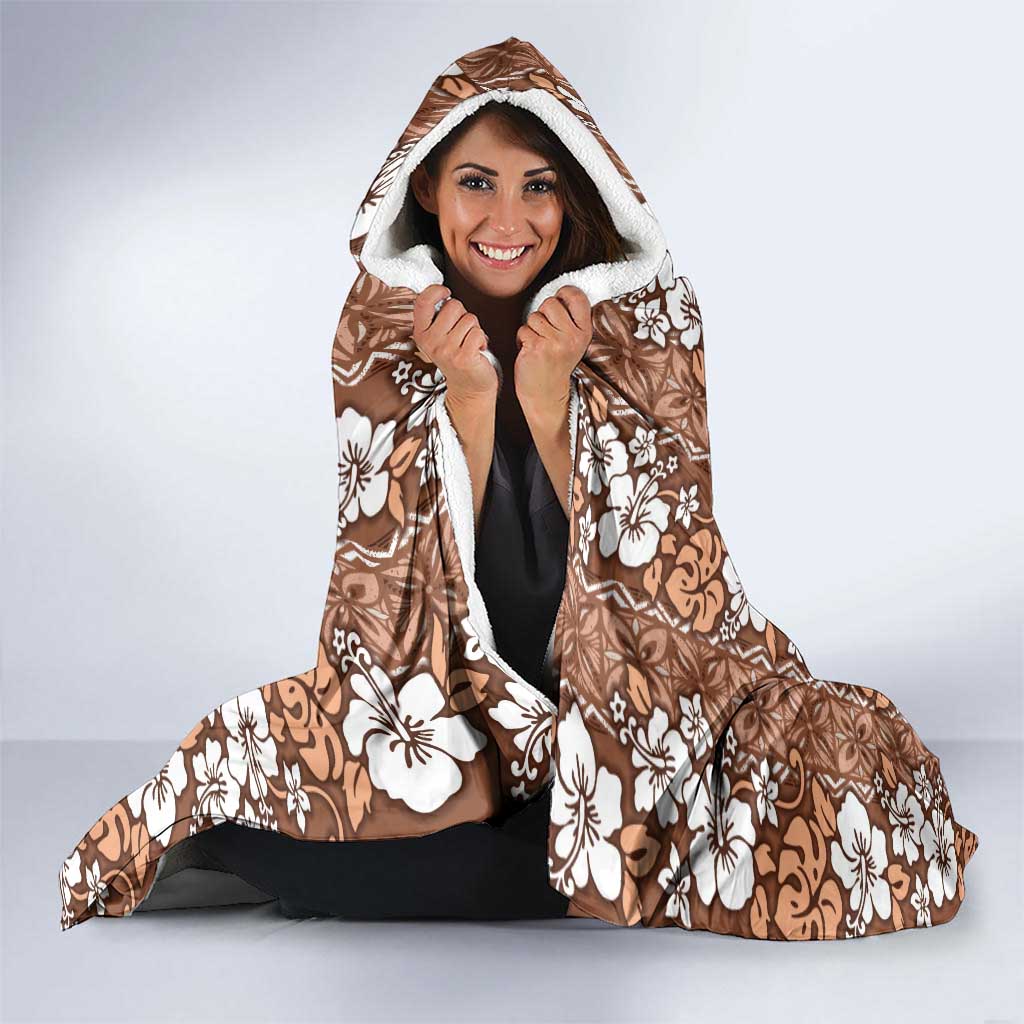 Hawaii Vintage Brown Hibiscus Tapa Pattern Hooded Blanket LT05 - Polynesian Pride