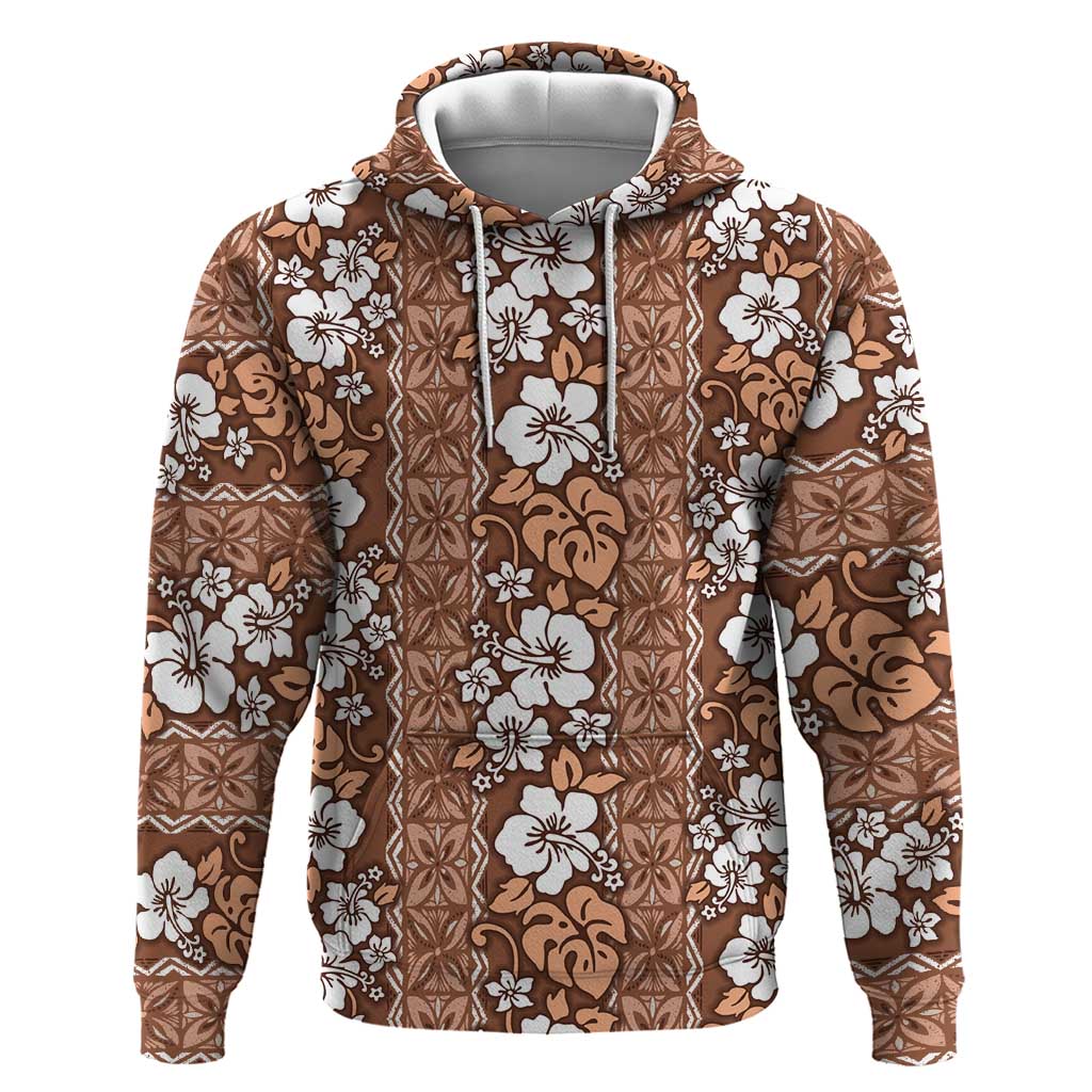 Hawaii Vintage Brown Hibiscus Tapa Pattern Hoodie